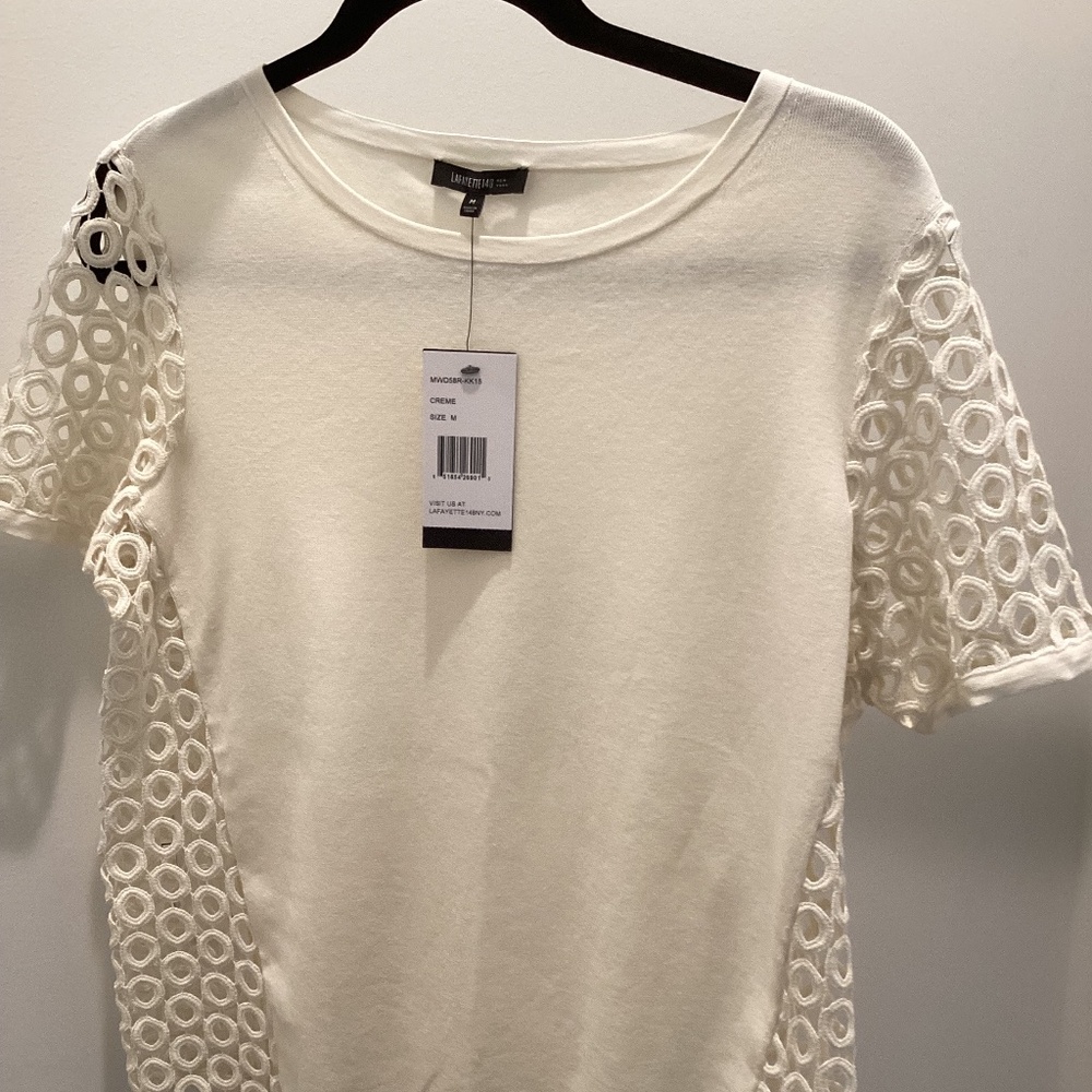 Lafayette148 cream top with sleeve cut outs